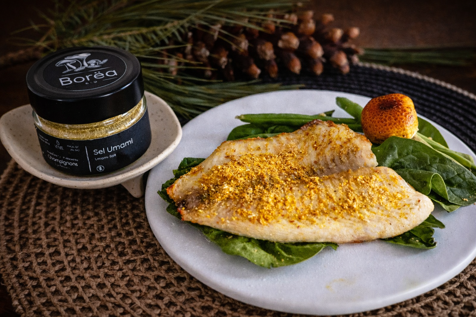 Poisson blanc cuit garni de Sel Umami